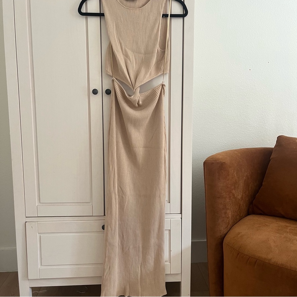 Bec And Bridge AUS 10 US 6 Riviera Twist Knit Ribbed Midi Dress In Sand - Picture 8 of 16